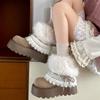 Women's Thick Sole Fuzzy Snow Boots, Lace Decor Autumn Winter Warm Cross-Border Sweet Short Boots