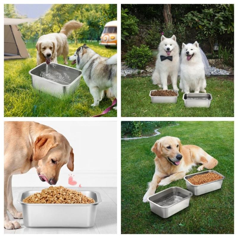Hygienische Edelstahl-Hundeleckerli-Futter Napf Anti-Rutsch-Boden Perfekt für Große Hunde Rechteckig Große Kapazität