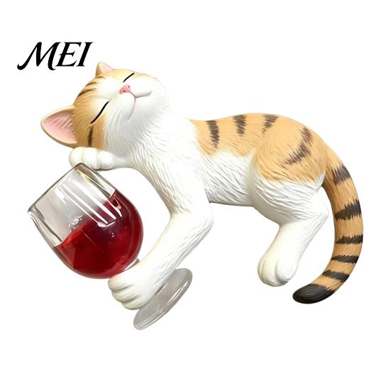 Waterproof Outdoor Cat Statue Drunk Kitten Resin Figurine Plant Pot Hanger, 3 Color Lazy Mini Statue, Small Animal Desk Accessories Cute Hanging