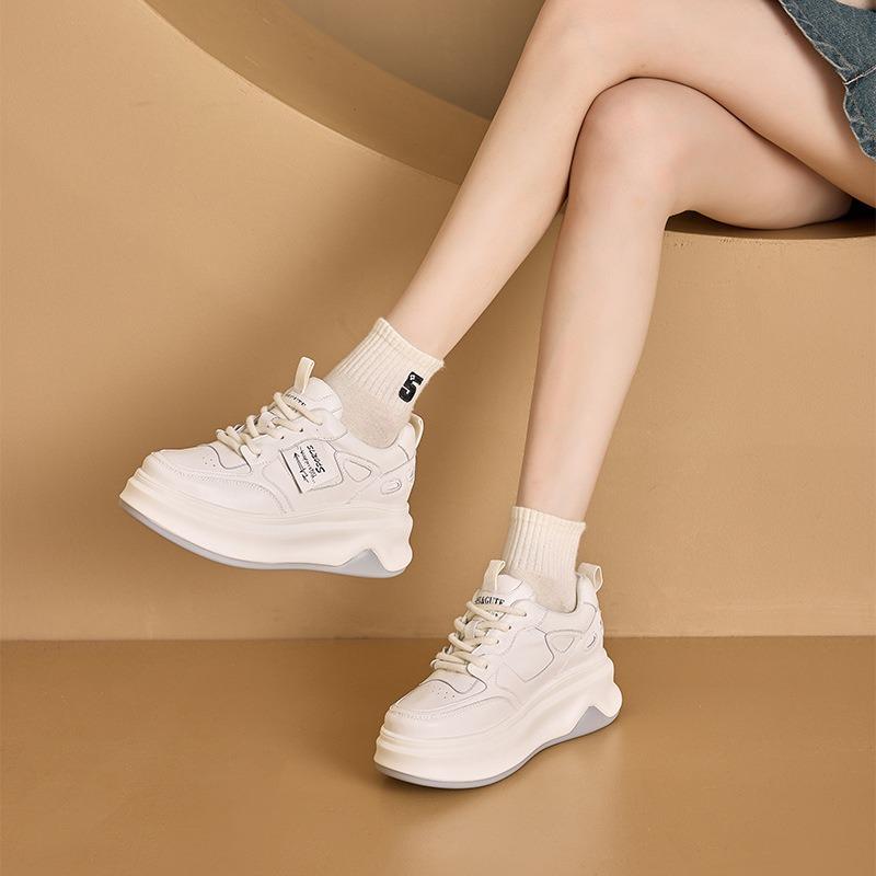 Platform women's shoes spring new fashion sports casual dad shoes women's versatile height increase leather white shoes