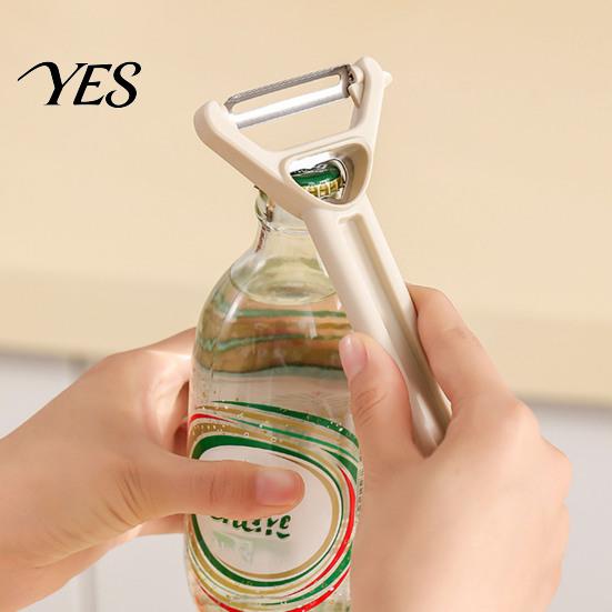 Extended Handle Peeler 3-in-1 Vegetable Peeler, Stainless Steel Ergonomic for Elderly, Anti-slip Manual Bottle Opener Sharp Blade Smooth Peeling Tool