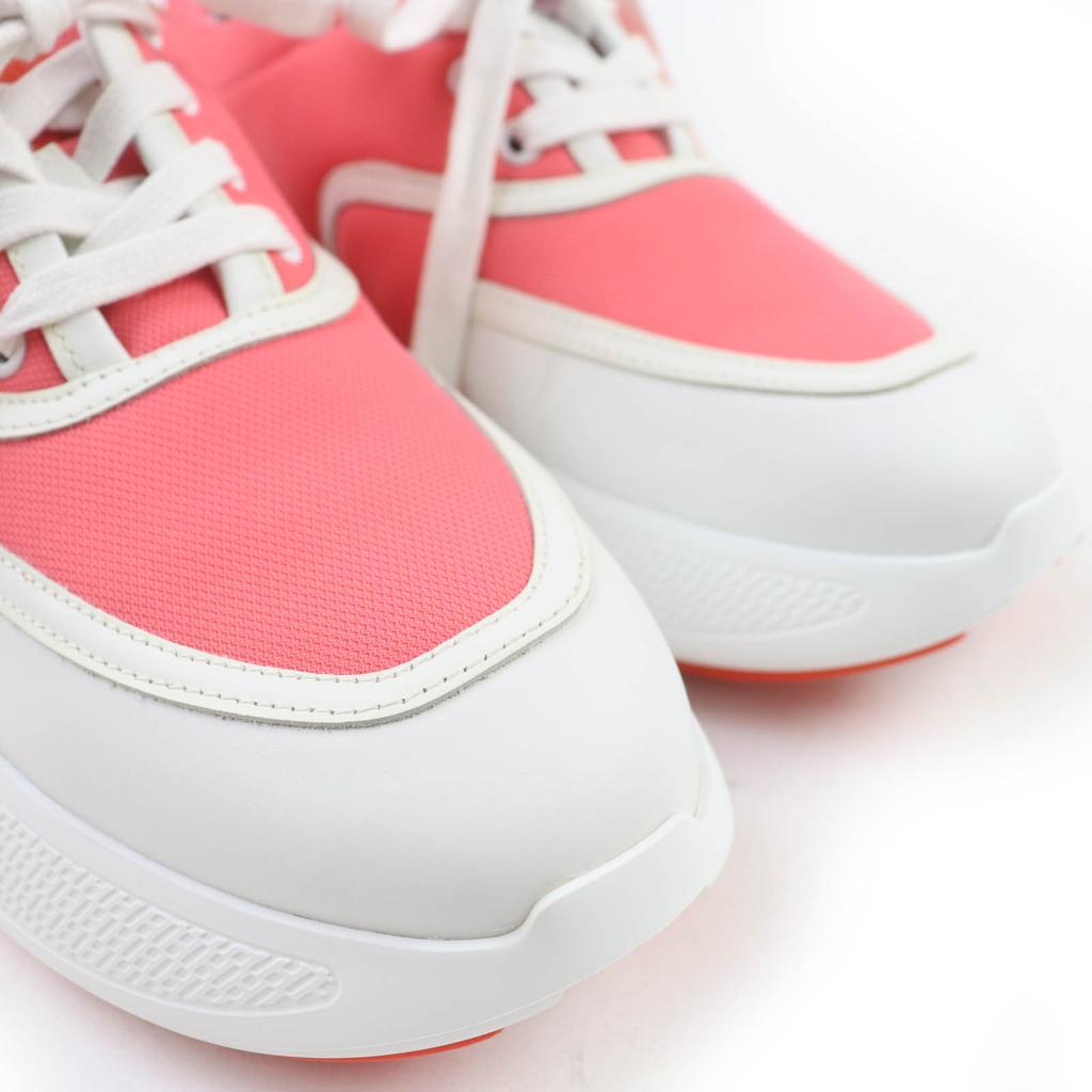 Ausgezeichnete HERMES Niedrige Sneaker Giga Schnürung Weiß Rosa Leder Damen 36 Gebraucht