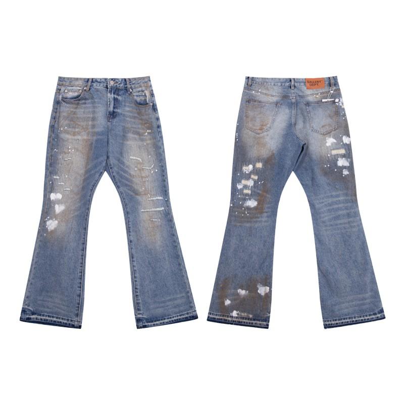 Mens High Street Graffiti Jeans Vintage Washed Slightly Flared Long Pants