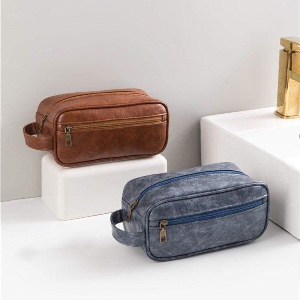 Zipper Men Cosmetic Bag Waterproof Toiletry Storage Bag Portable PU Wash Bag  Outdoor