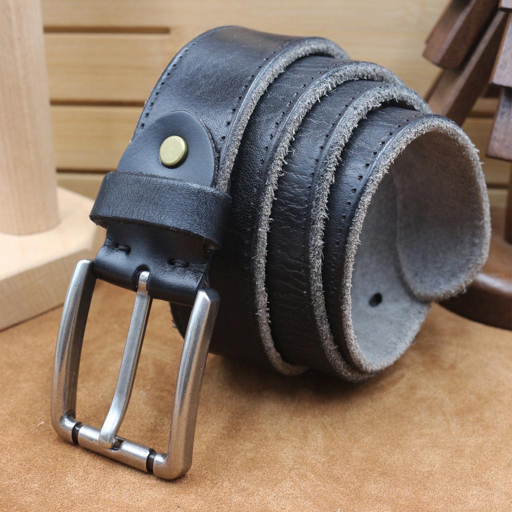 Thickened Genuine Leather Needle Buckle Top Layer Cowhide Fake Stitching Color Belt, Men's Retro Versatile Denim Belt