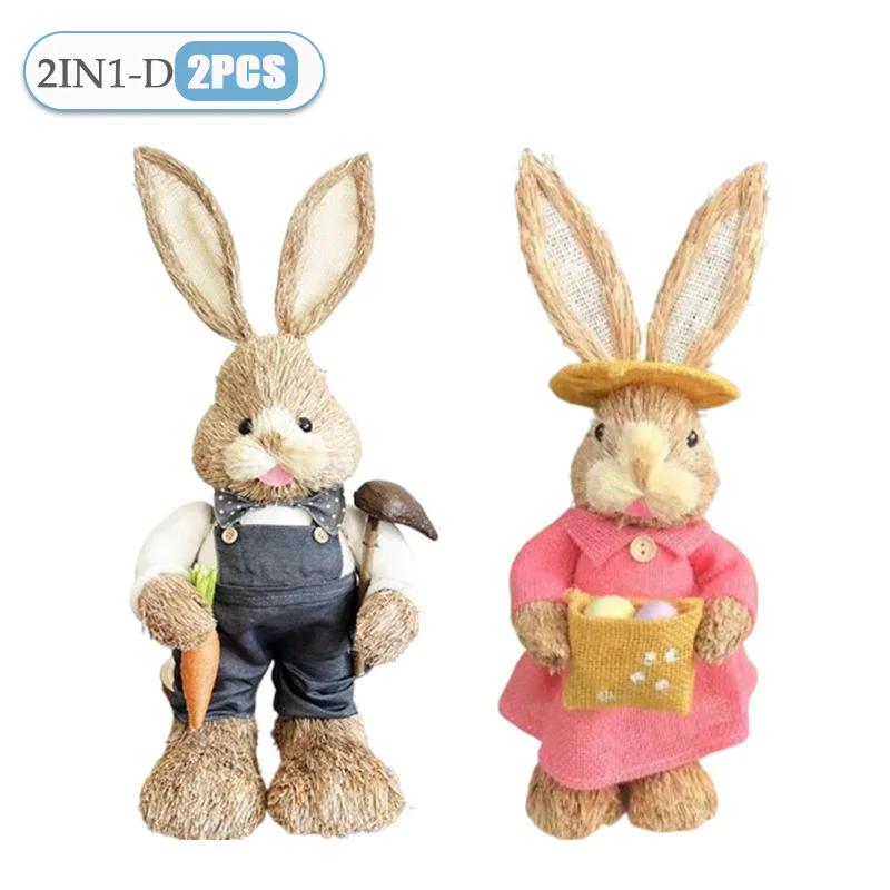 2PCS New Cute Straw Rabbits Bunny Decorations Easter Party Home Garden Wedding Ornament Photo Props Crafts 35cm Cute Home Decor