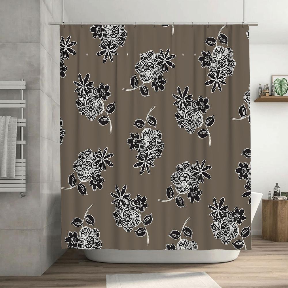 Floral Black White Bath Shower Curtain Luxury Waterproof Decorative Bathtub Liner for Bathroom Decoration Home Accents (180x240c
