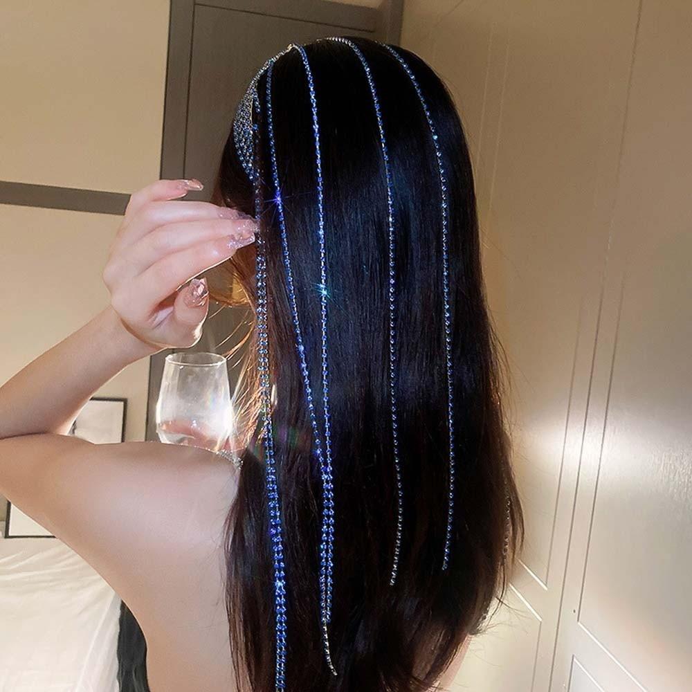 Elegant 4 In 1 Hair Bands with Tassels Shiny Women Hair Hoop Rhinestone Tassel Headband  Party