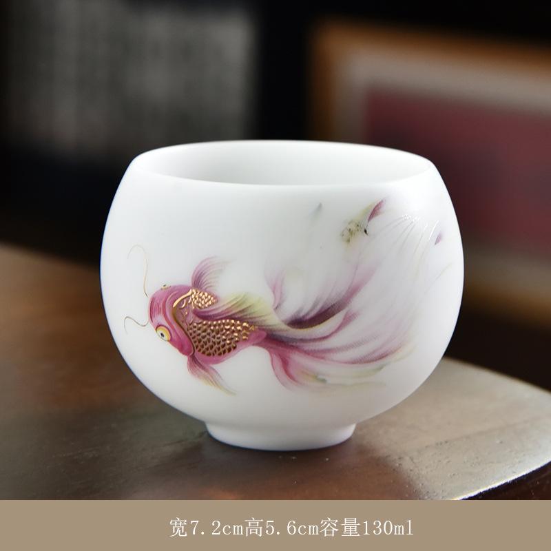 Ice Type Ceramic , Sheep Fat Jade Porcelain Hand-painted Master Single Cup, Large Size Tasting Tea Bowl, Household Kung F