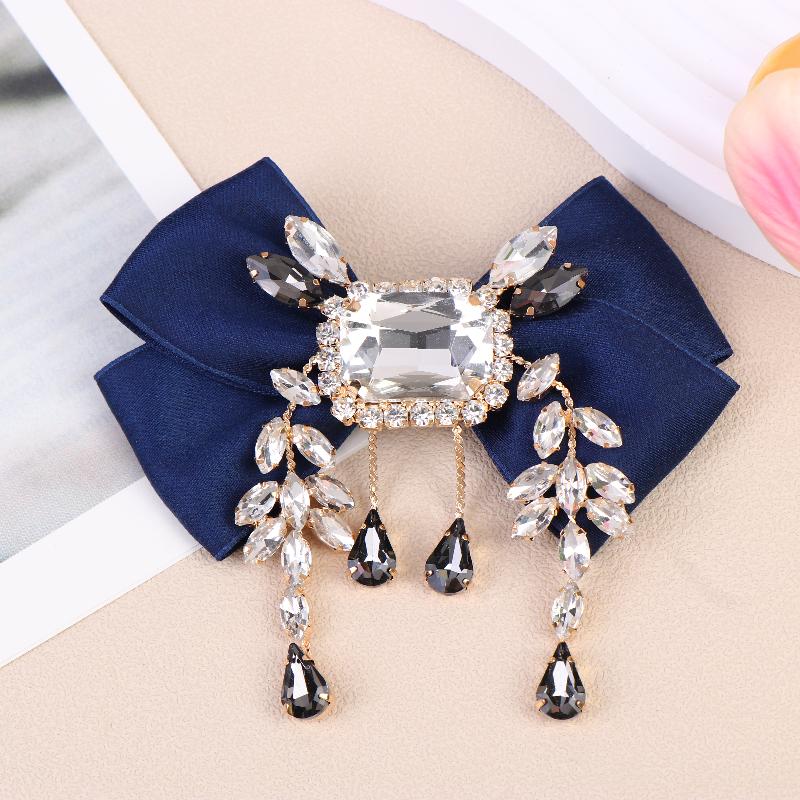 {Summer2} New Fabric Bowknot Brooches Rhinestone Tassel Bow Tie Female Shirt Collar Pin Vintage Corsage For Women Accessories