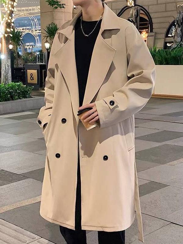 2025 Men's American & British Style Mid-Length Trench Coat with Lapel for Spring & Autumn.