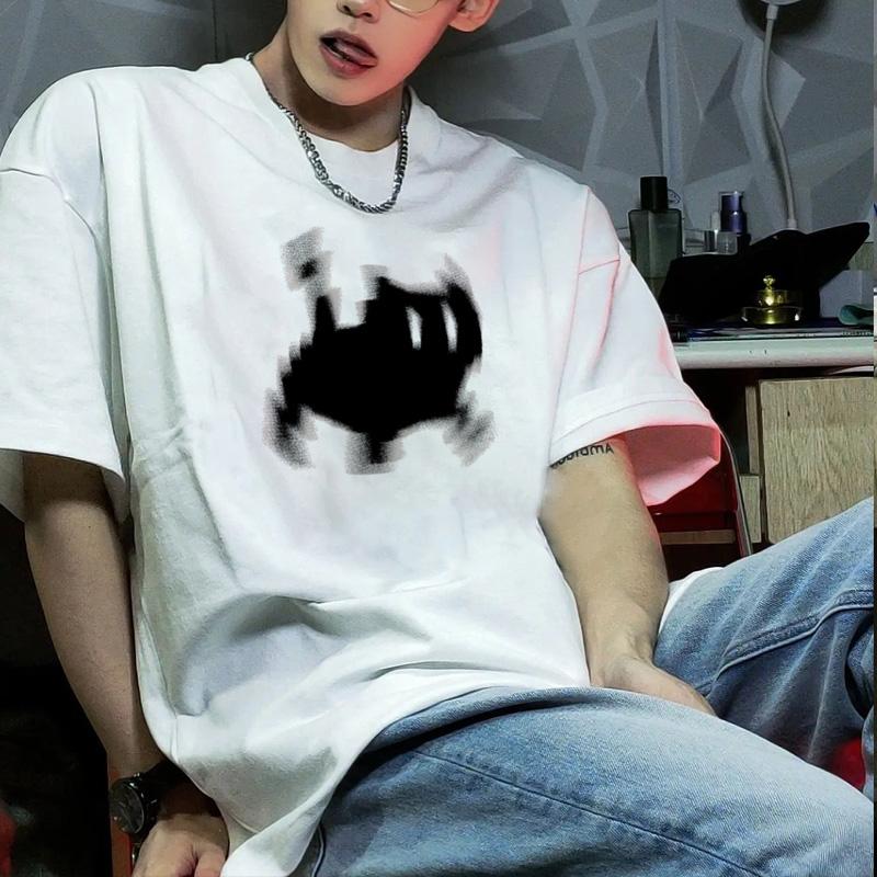 Summer Casual Oversized T Shirt Pure Cotton T-shirts for Men Harajuku Funny Cartoon Print White Y2k Tops Male Streetwear Youth