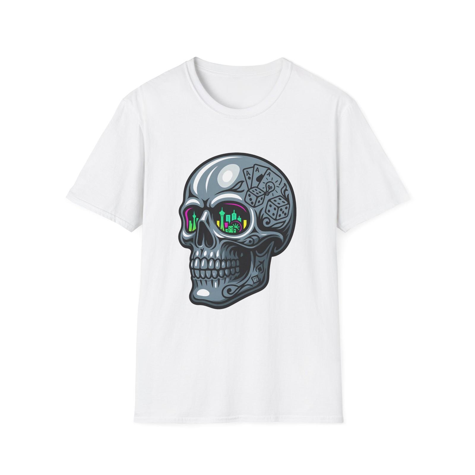 Unisex Softstyle T-Shirt Chrome Skull Las Vegas Gambling Casino Dice Cards S