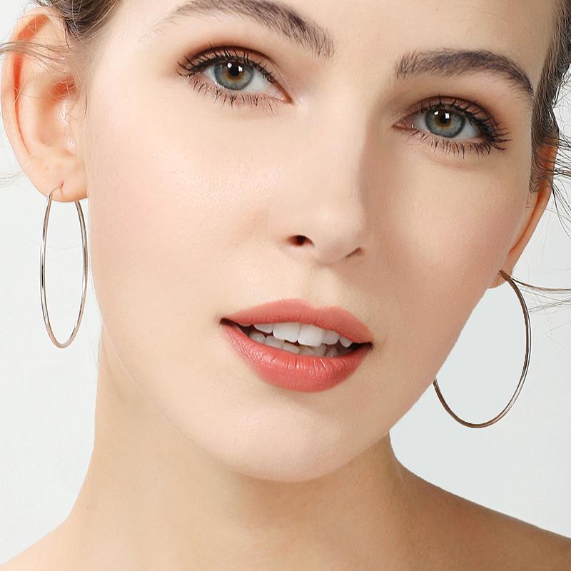925 Silver Hoop Earrings Simple Smooth Large Earrings Women's Jewelry