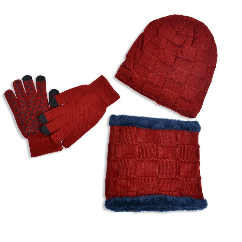 

Baby Knitted Hat Set With Lining For Winter Outdoor Sports And Baby Gifts бордовый