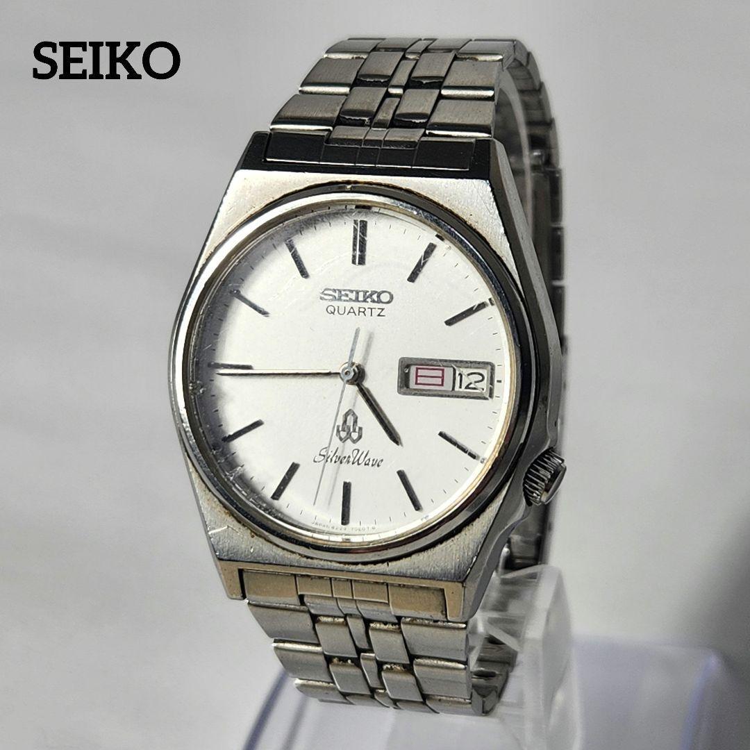 Used Seiko Vintage Silver Wave Day-Date Watch Men s Working Item