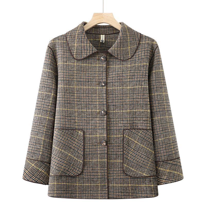 2026 Women s Spring/Autumn Plaid Cardigan - Stylish Jacket for Middle-aged & Elderly 2XL (95-110 jin)