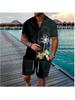 Fashionable Hawaiian Palm Tree 3D Print Men’s Set: Short-Sleeve Shirt and Loose Casual Beach Shorts