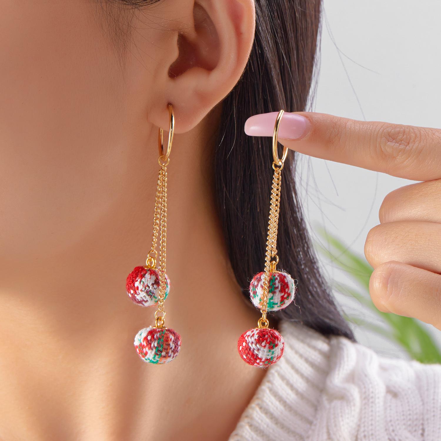 

Cute Christmas Gingerbread Cookie Stud Earrings for Women Colorful Hairball Heart Cane Tassel Earring New Year Jewelry Gift