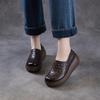 Johnature Echtes Leder Ausgeschnittene Keilsandalen mit dicker Sohle Bequeme und atmungsaktive Damen-Schlupfschuhe