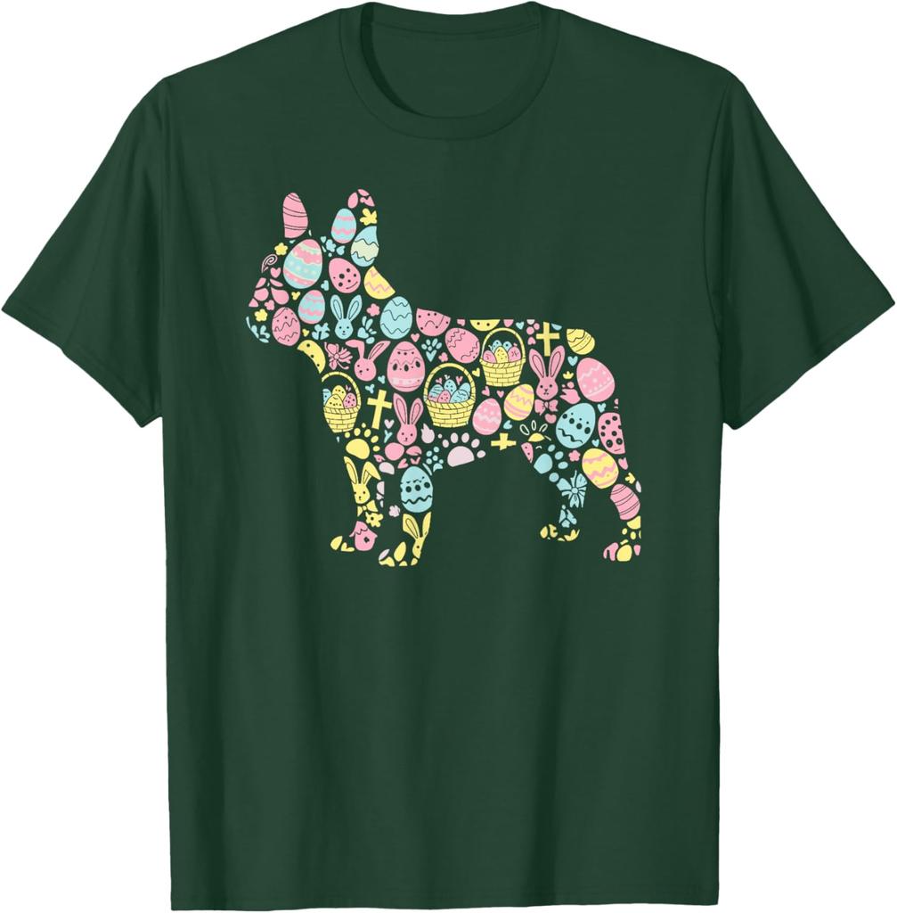 French Bulldog Easter Egg Collage Graphic Tee Men Women Casual Trip T-Shirt