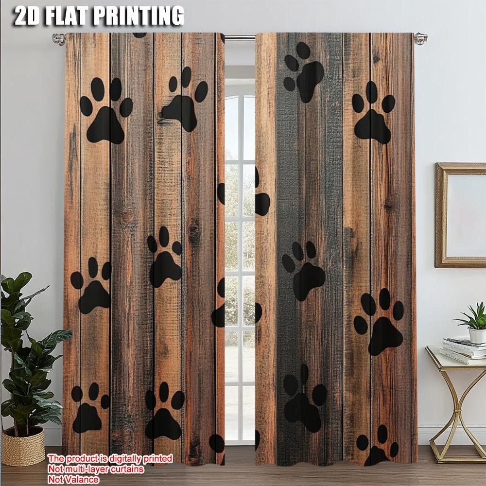 

Set Of 2 Curtains Print Dog Paw Versatile Polyester Without Rod Art Deco Festive Bedroom Living Room Curtain With Sheer Perfect For W100*H70(CM)-Rod Pocket&1PCS