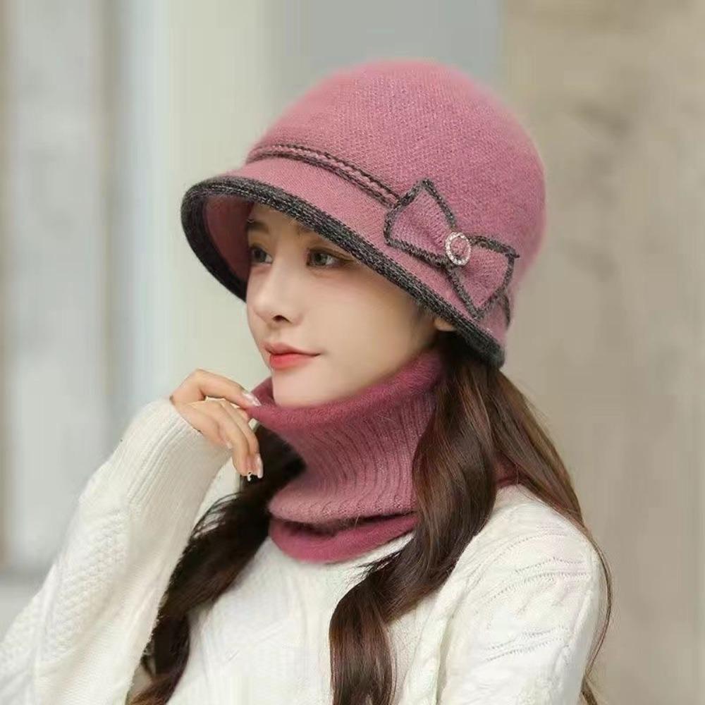 

Thickened Winter Cap Keep Warm Hat Scarf Set Fashion Ear Protection Hat Women рожевий
