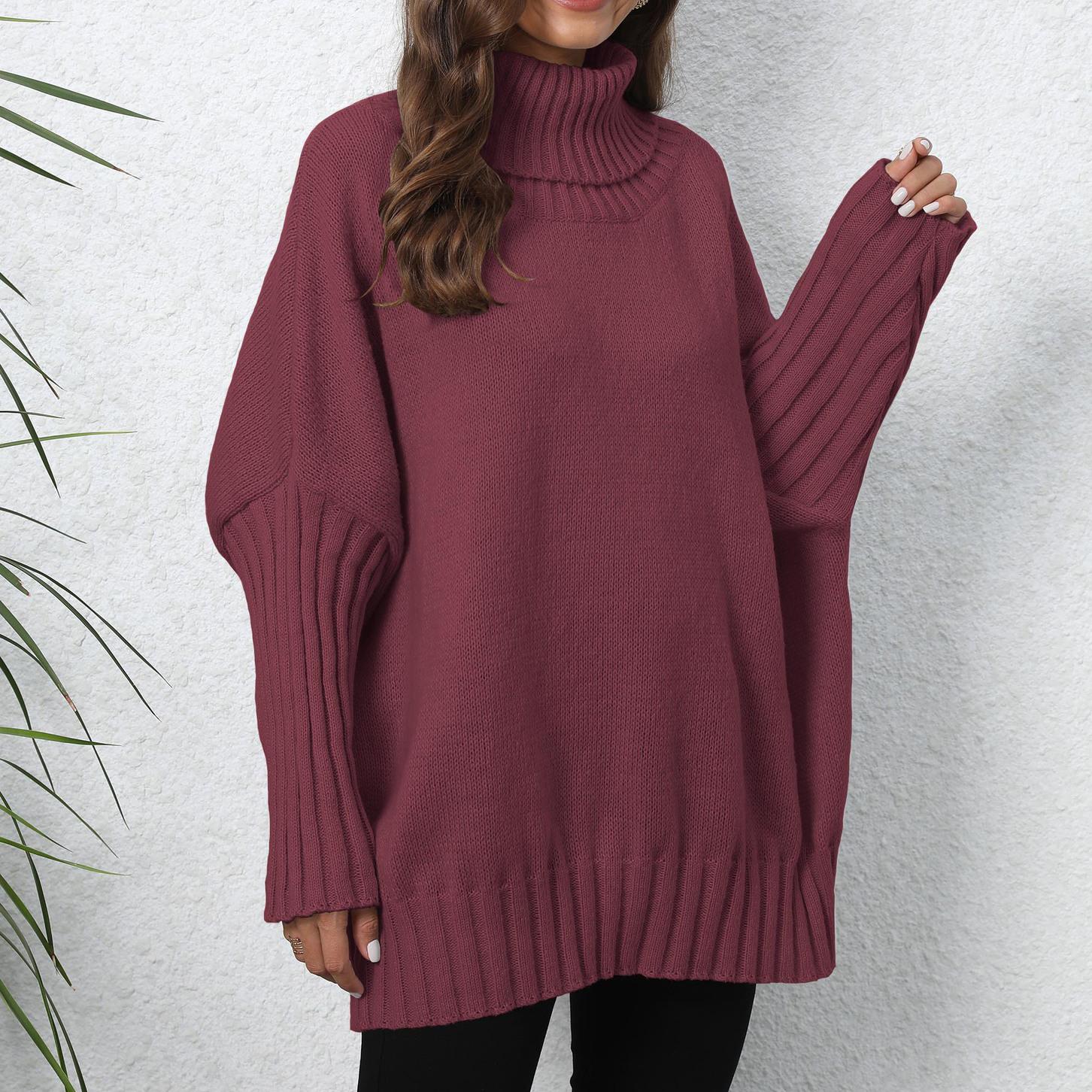 

Женский свитер-пуловер, женский трикотажный однотонный свитер с воротником-стойкой и лацканами, свободный тканый топ One Size вино красного