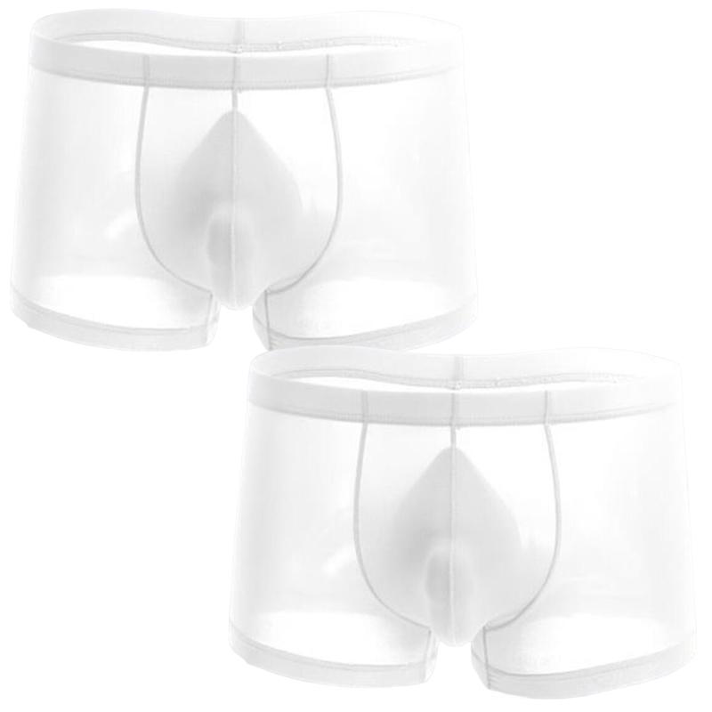 2pcs Solid Color Boxer Shorts Men Seamless Nylon Ice Silk Underwear U Pouch Male Panties Plus Size M-XXL