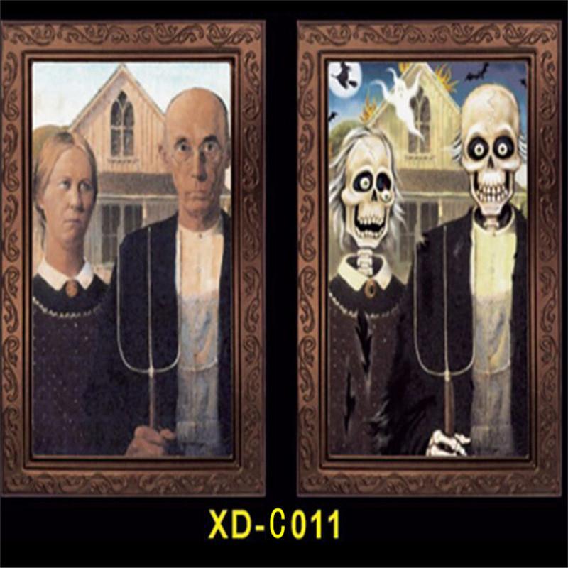Halloween Decoration 3D Change Face Expression Moving Ghost Portrait Photo Frame Horror Party Castle Haunted House Props Decor