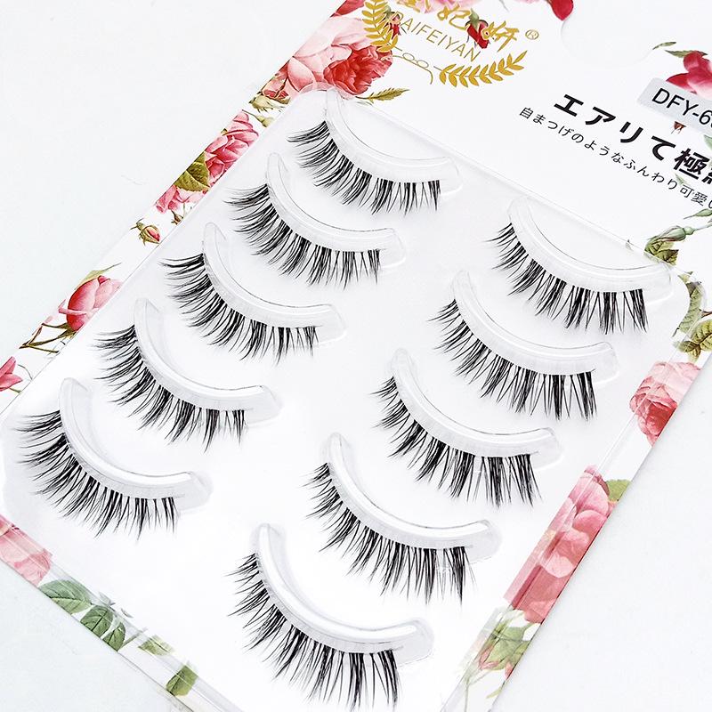 DFY-60: Five Pairs of Transparent Cross Style Eyelashes for Natural Nude Makeup