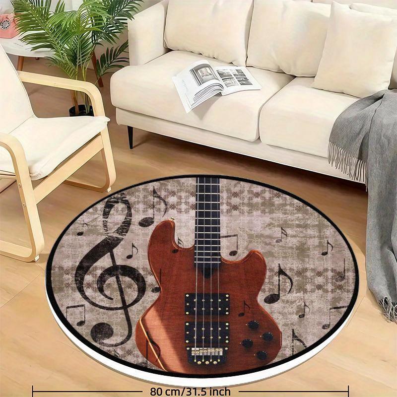 Electric Guitar Round Area Rug Flannel Soft Non Slip Music Themed Floor Mat for Living Room Bedroom Musician Home DecorRockStyle