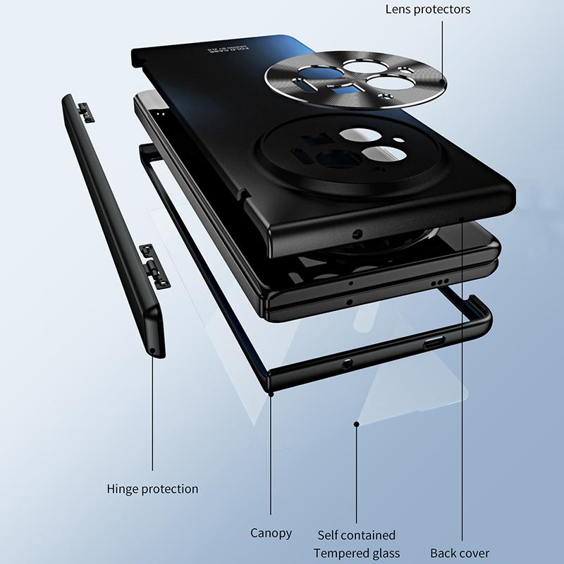 For vivo X Fold3 Pro Case PU Leather Coated PC Phone Cover with Tempered Glass Screen Film