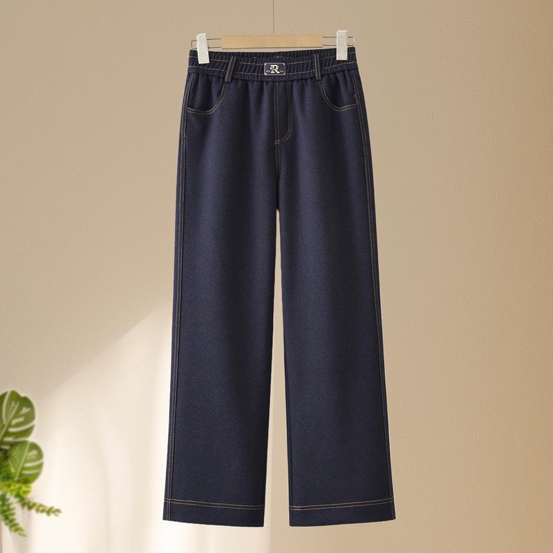 High-Waisted Elastic Denim Wide-Leg Pants for Middle-Aged Women – Stylish and Drapey