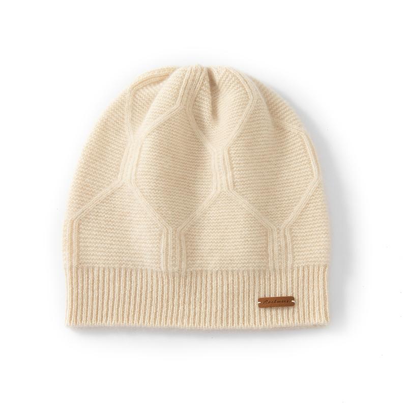 

Women 100% Cashmere Knit Slouchy Beanie Hat Textured Pattern Winter Warm Soft Cozy Headwear Casual Cap Cold Weather Accessory бежевий
