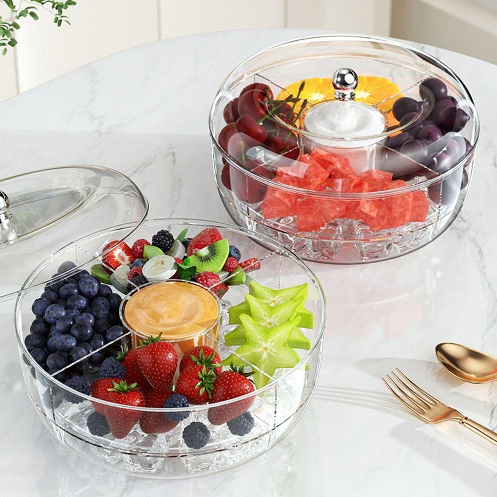 

Пластиковая фруктовая тарелка Crisper Round Snack Storage Box Холодильник Spins Fruit Platter Kitchen прозрачный