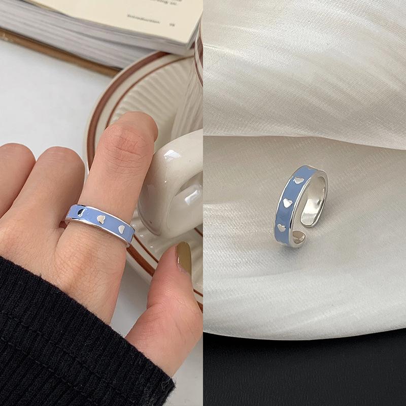 Drip Glaze Combination Stacked Ring Female Niche Design Opening Personality Fashion Retro White Advanced Feeling Index Finger Ring Tide