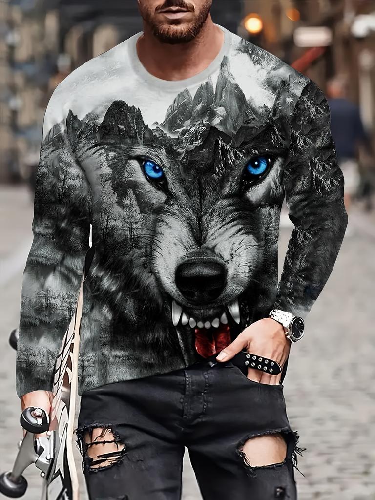 Men's T Shirt 3D Printed Wolf Pattern Tops Casual Comfortable Long Sleeve T Shirt Men's and Women's Fashion Summer T Shirt