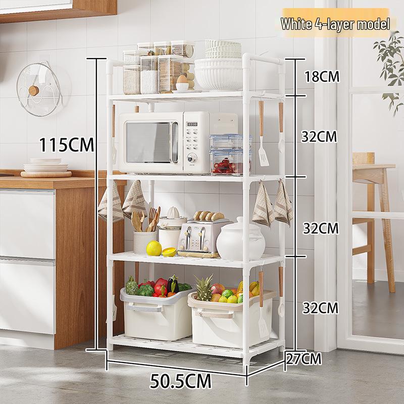 Multi-layer Kitchen & Bathroom Floor Storage Rack: Punch-free, Microwave Oven Compatible Shelves.