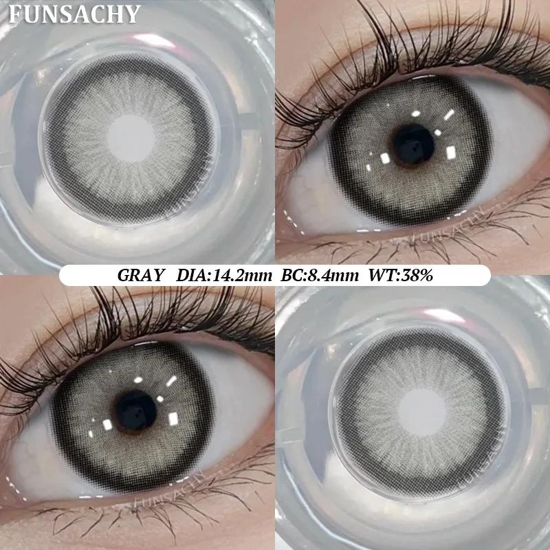 FUNSACHY Color Contacts 1Pair Natural Brown Korean Big Eye Contact Lenses for Eyes Beauty Gray Pupils Colored Soft Lens Yearly