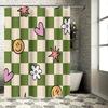 Stylish Green And Beige Checkered Shower Curtain With Cute Patterns For Your Home Bathroom Decorationwaterproof Polyesterfabric