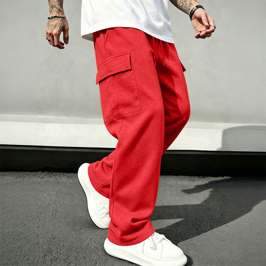 Men's Casual Cargo Pants with Elastic Waistband and Drawstring Straight Leg Joggers