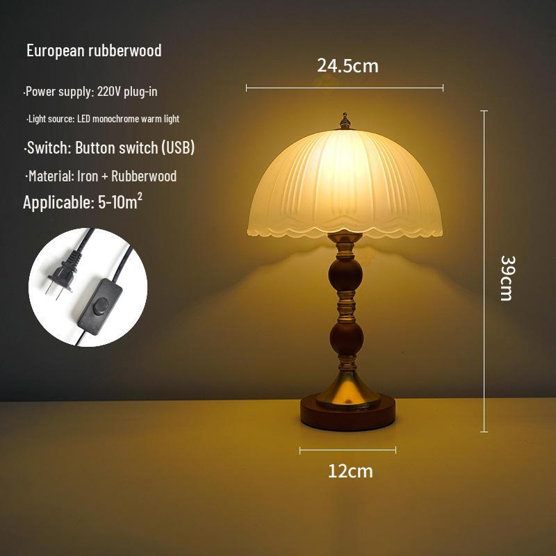 Wabi-Sabi Glass Table Lamp: Retro Solid Wood Bedside Lamp for Bedroom & Study, Light Luxury Night & Ambient Lighting.