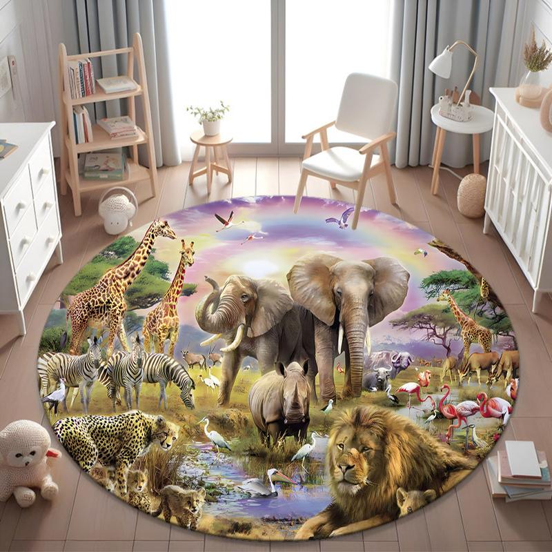 1Pc Elephant Circular Print Rug - Home Decoration Carpet For Living Room Bedroom Flooring Computer Chair Area Rug