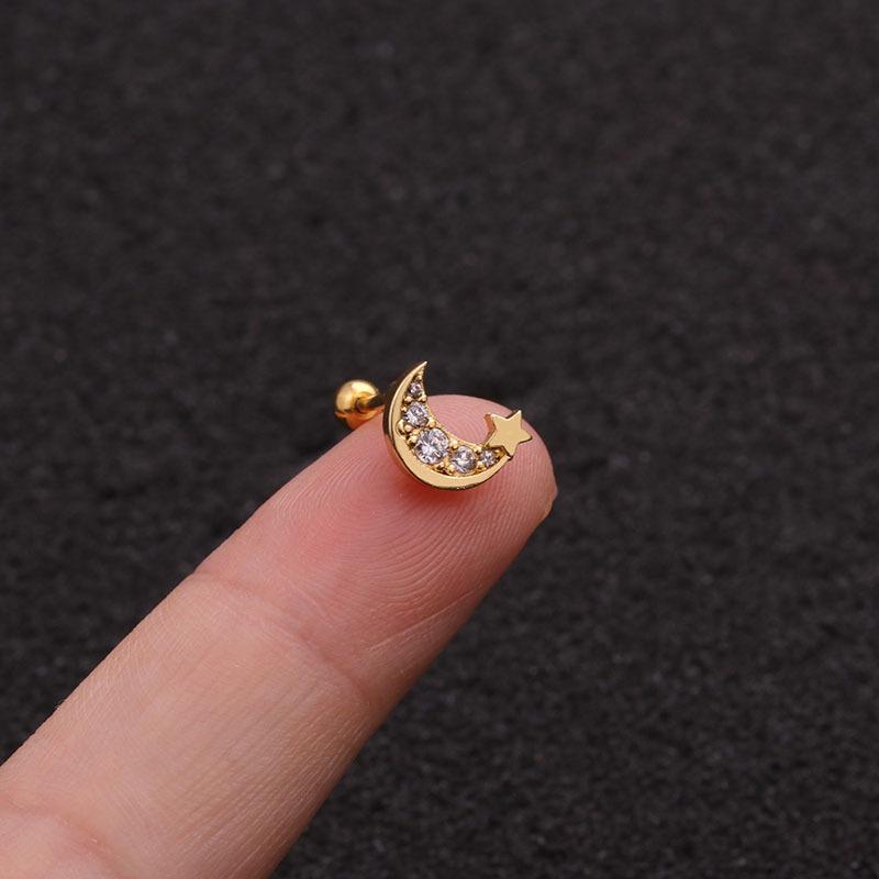 1Pc Explosive Jewelry Stainless Steel Thin Rod Screw Earrings Zircon Cartilage Earrings European And American Ear Piercing