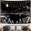 VIKAMA Black and White Starry Night Mountain Tapestry Bedroom Aesthetic Wall Hanging Living Room Dormitory Tapestry Home Decor