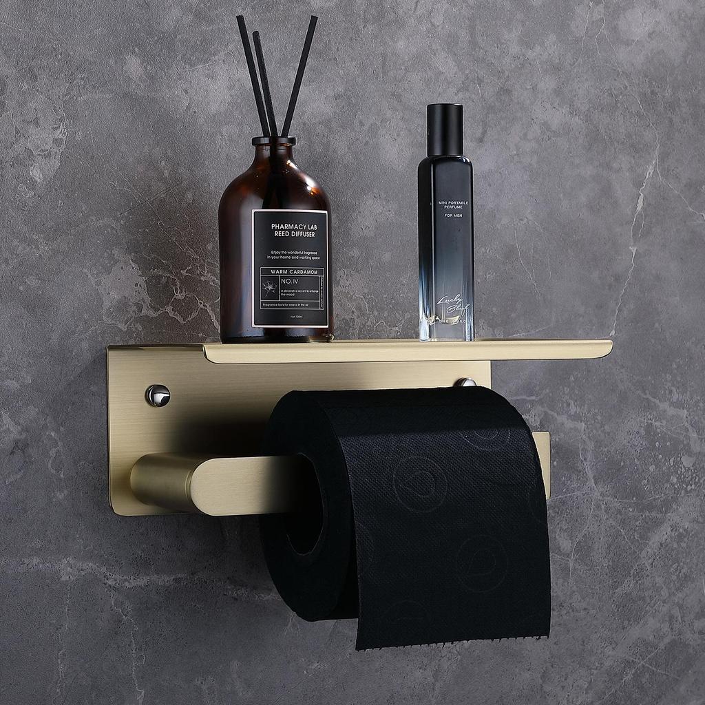 Brushed Gold Bathroom Towel Rack and Shelf Set