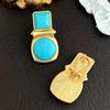 Turquoise Stud Earrings For Women Geometric Palace Style Medieval Fashion Elegant Retro Jewelry Gift