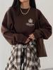 Women's Versatile Loose Plus Velvet Letter Print Sweatshirt - 2024 Autumn/Winter Lazy Style, Thickened, Round Neck