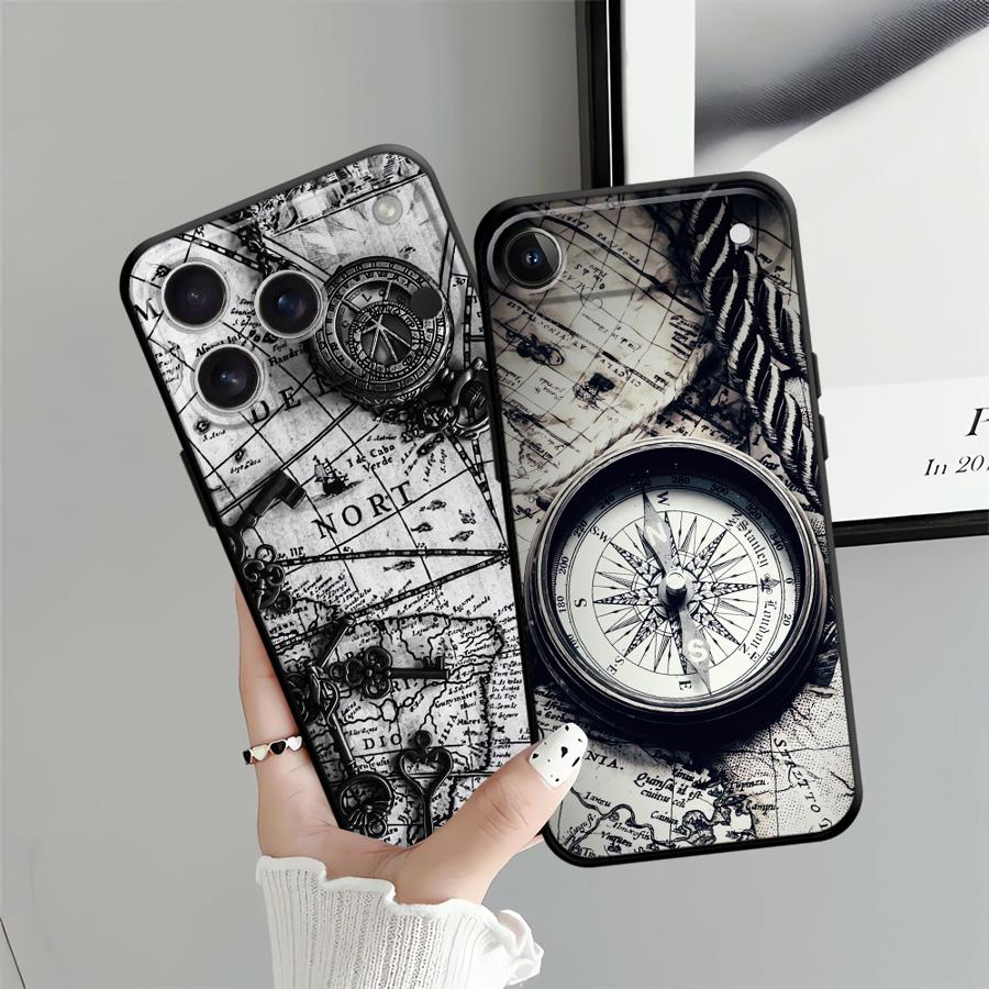 Retro Map Table Case for Apple iPhone 17 Pro Max XR XS MAX Air 11 14 16 15 Pro 7 8 12 13 Funda Phone Cover